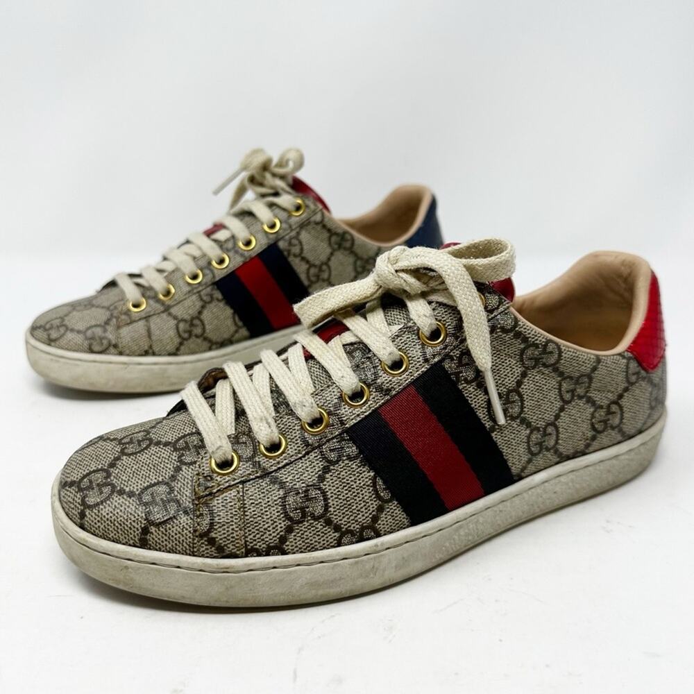 Gucci Ace GG Supreme Monogram Web Stripe Sneakers Size 36